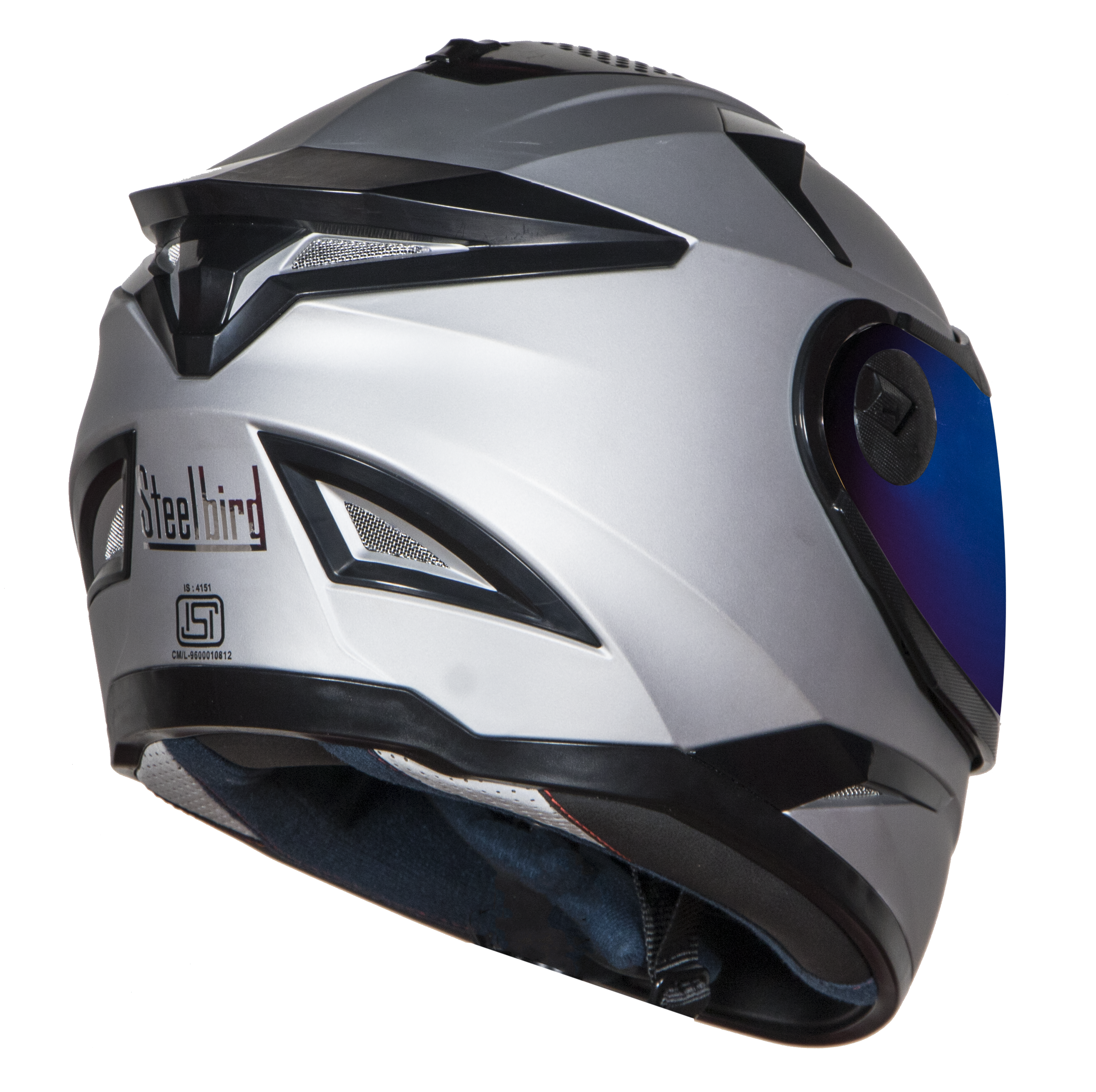 SBH-17 OPT MAT SILVER WITH CHROME BLUE VISOR (WITH EXTRA FREE CABLE LOCK AND CLEAR VISOR)